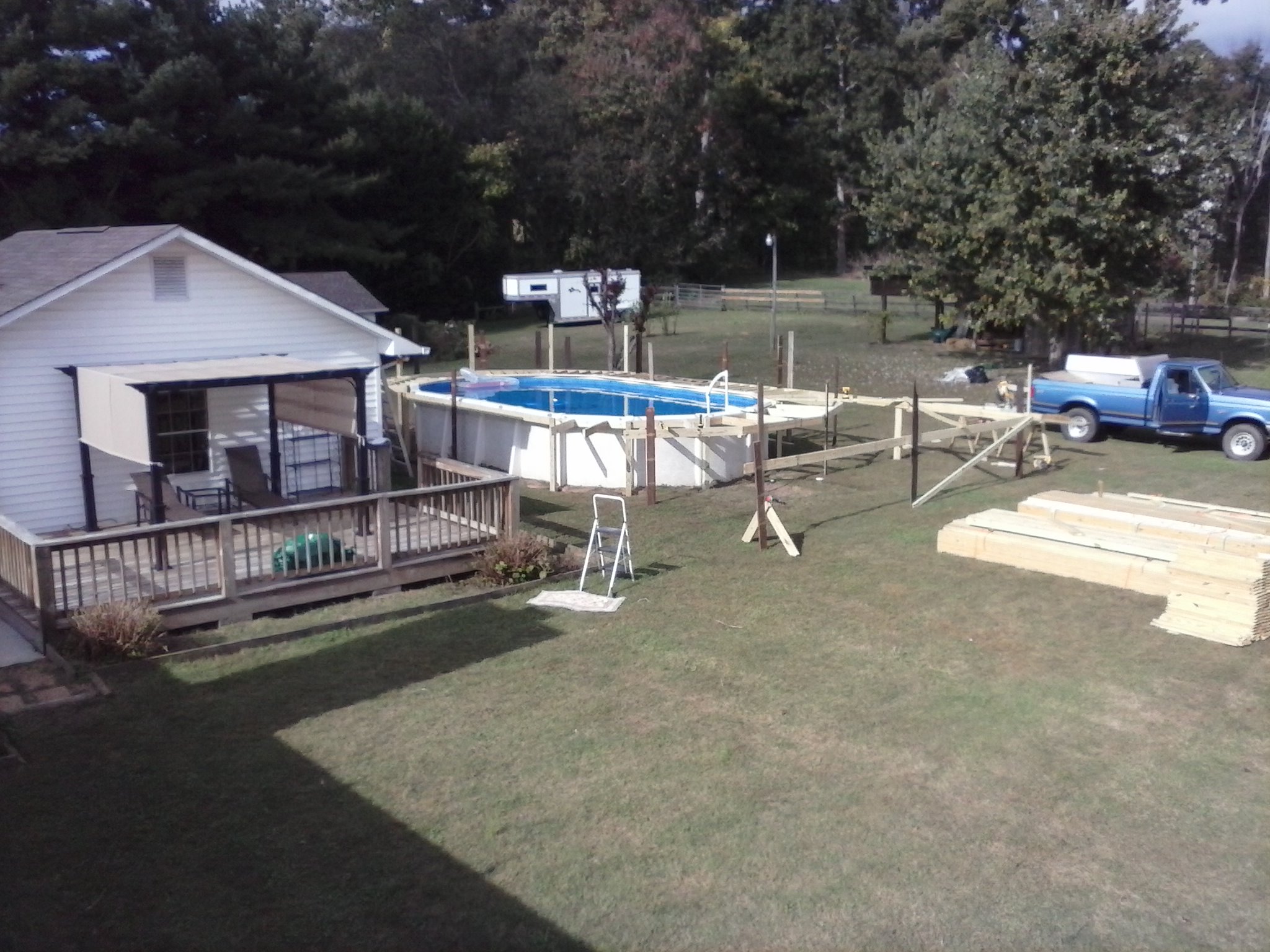 framing the deck around the pool