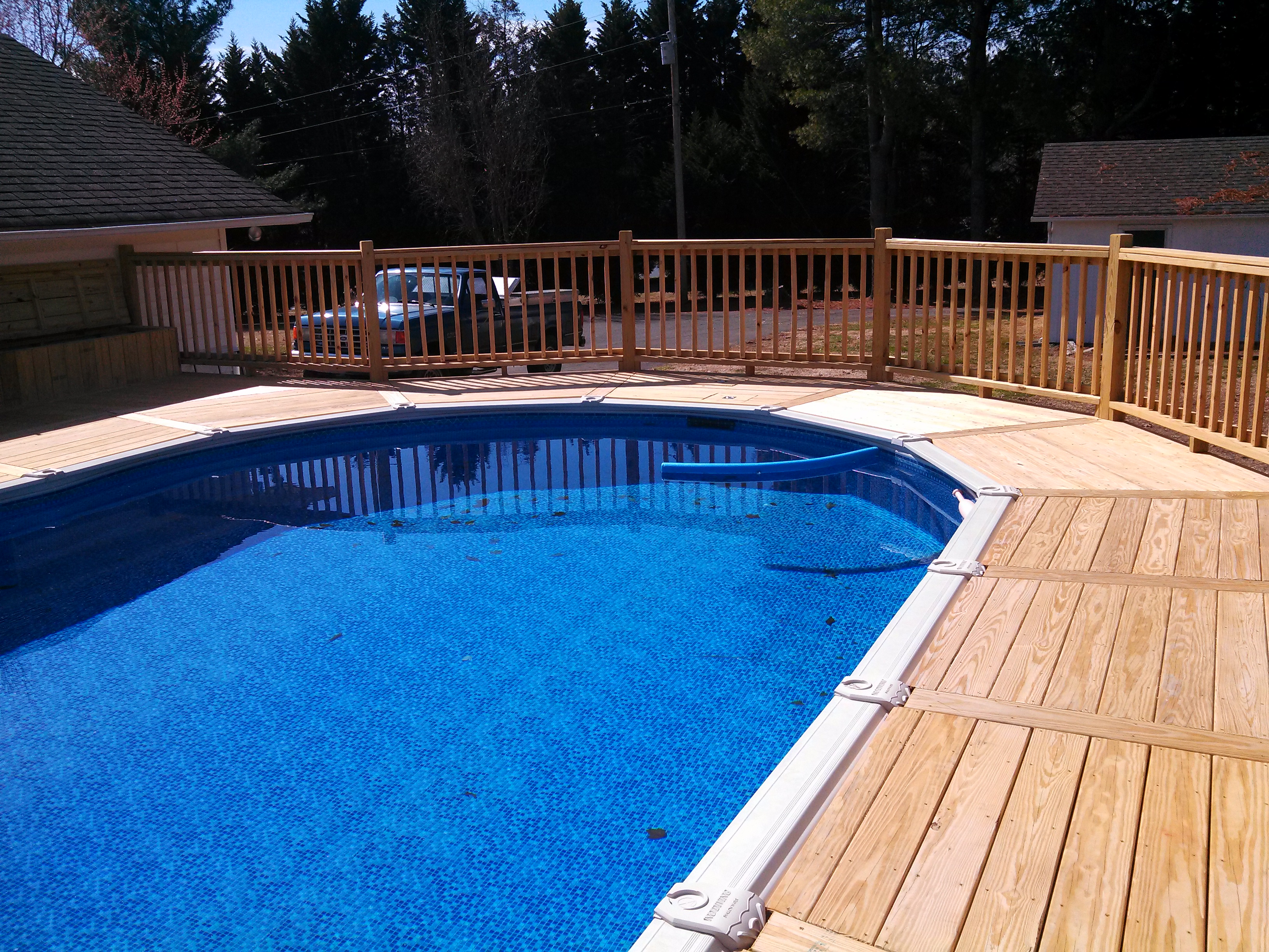 handrails and decking pattern around the swimming pool