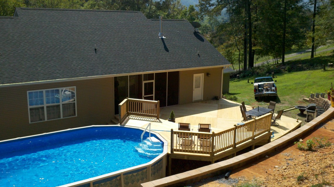 custom pool deck with basket weave decking patterns