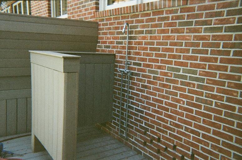 Outdoors shower made from composite decking